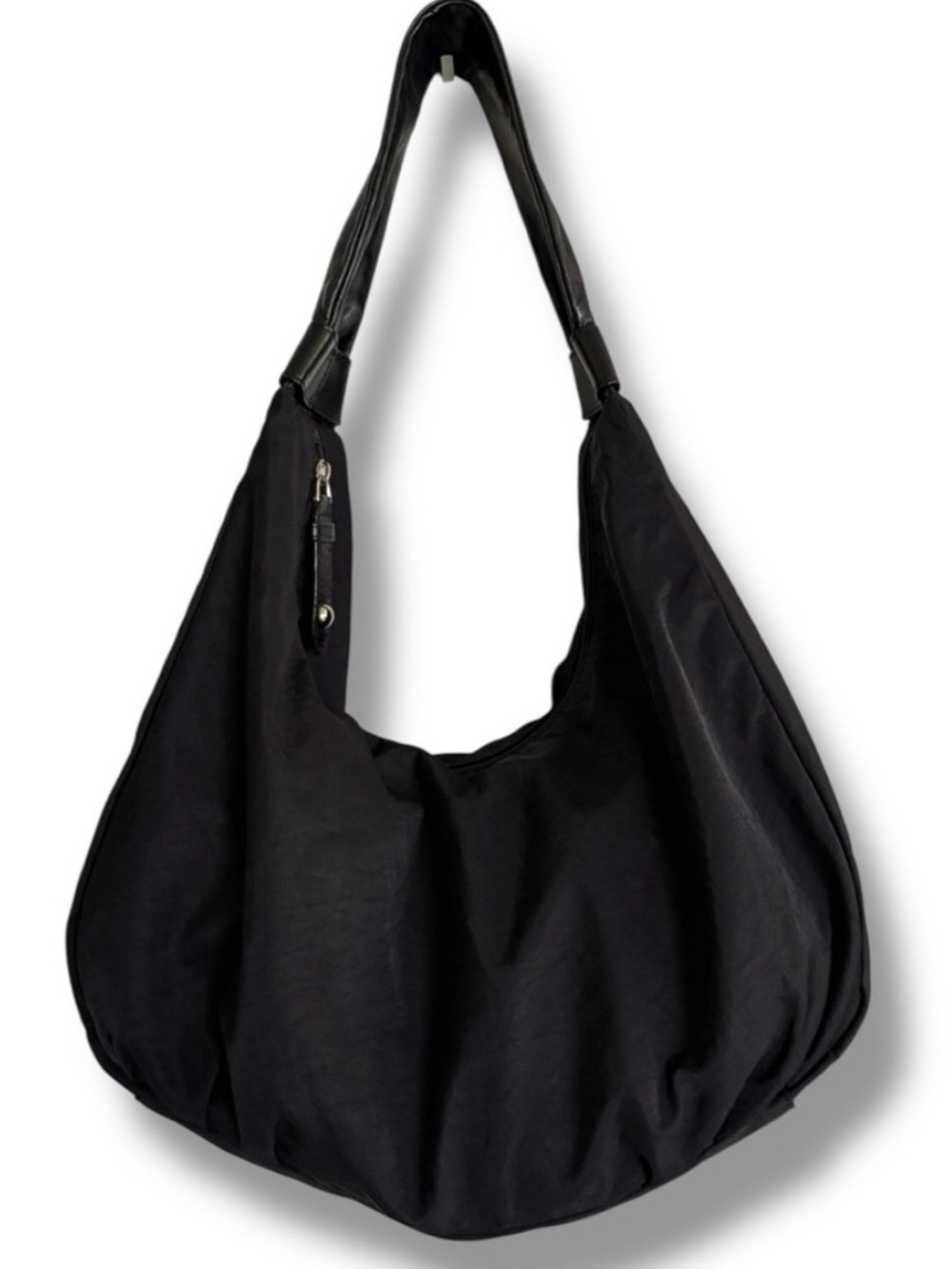 HOBO International Black Nylon Leather Hobo Crescent Bag